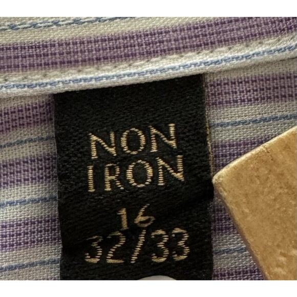 Donald J. Trump Collection Men’s Non Iron Button Up Size 16 32/33 Striped Purple - Picture 4 of 5